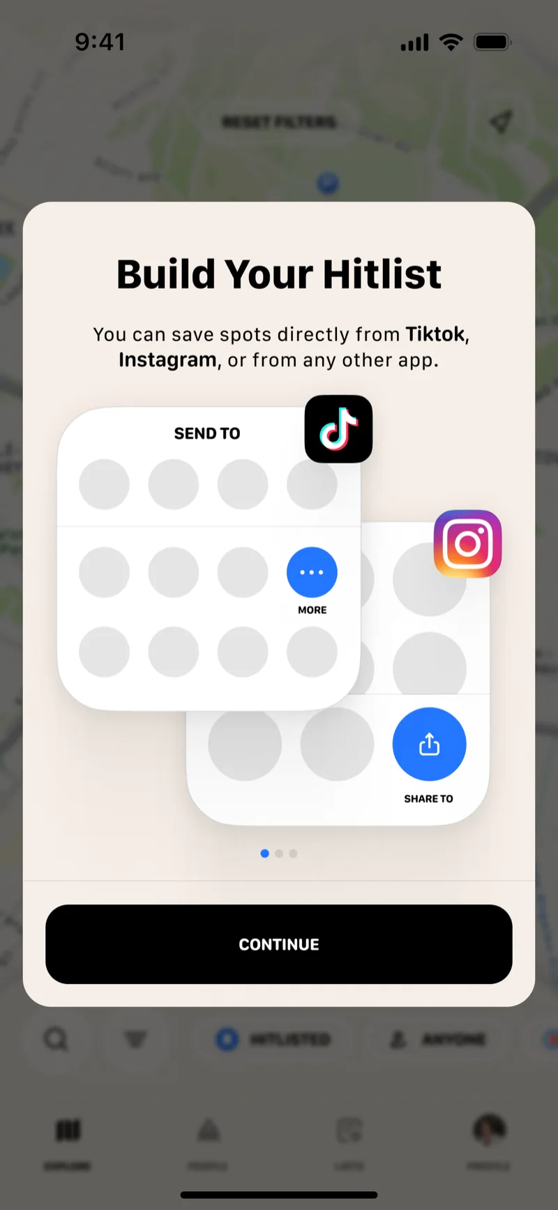 The Biter Hitlist with restaurants saved from social media